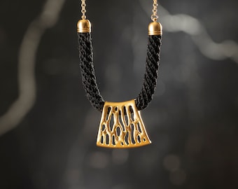 Long Black & Gold Contemporary Necklace