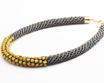 Statement Grey Necklace With Yellow Beads