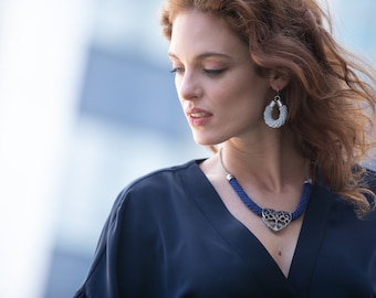 Blue and Silver Heart Pendant Necklace