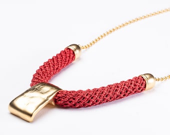 Long Red & Gold Statement Necklace