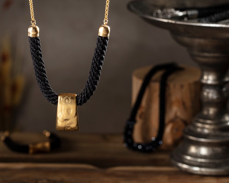 Black and Gold Geometric Necklace image 3