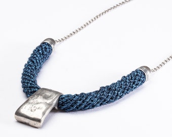 Long Blue and Silver Contemporary Necklace for Women