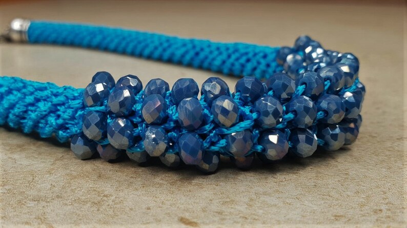 Blue Crystals Statement Crochet Synthetic Silk Necklace image 4