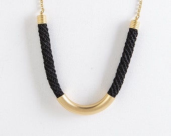 Black and Gold Modern Elegant Statement Necklace for Women, Curved Tube Necklace, U Necklace, Stylish Necklace,