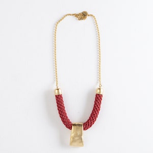 Long Red & Gold Statement Necklace image 3