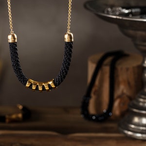 Black and Gold Woven Tube Necklace