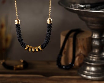 Black and Gold Woven Tube Necklace