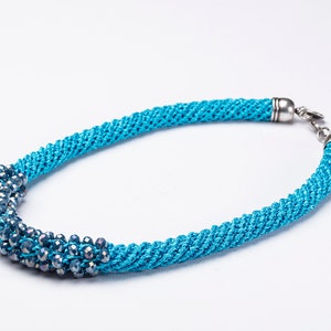 Blue Crystals Statement Crochet Synthetic Silk Necklace image 3