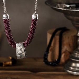 Burgundy and Silver Contemporary Necklace image 2