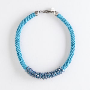 Blue Crystals Statement Crochet Synthetic Silk Necklace image 2