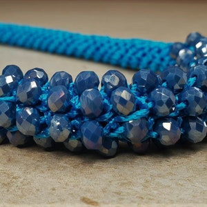 Blue Crystals Statement Crochet Synthetic Silk Necklace image 5