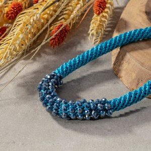 Blue Crystals Statement Crochet Synthetic Silk Necklace image 1