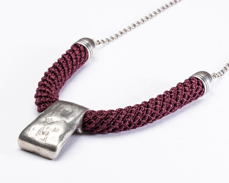 Burgundy and Silver Contemporary Necklace image 1