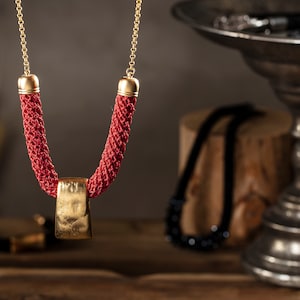 Long Red & Gold Statement Necklace image 2