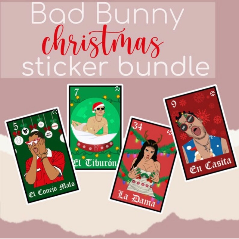 Bad Bunny Christmas Loteria Sticker Bundle Bad Bunny Etsy
