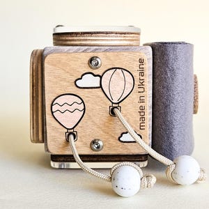 Wooden Montessori Activity Cube – Sensory Busy Cube For Toddlers, Motor Skills Development Toy, Travel Busy Board, Baby Boy Gift