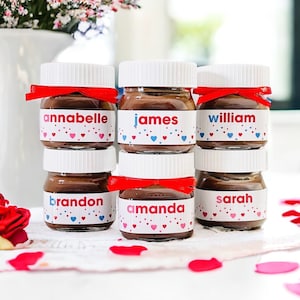 Kids Valentine Favors • Classroom Party Favors • From Student Gifts • Personalized Name Mini Nutella • Custom Chocolate • Teacher Gift Idea