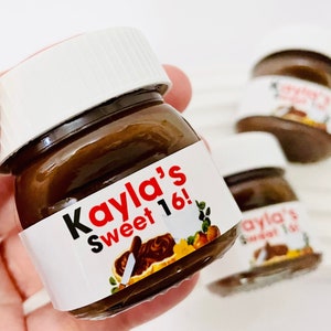 Sweet 16 Birthday Party Favors • Custom Name Gift • Personalized Gift Box Add On • Mini Nutella Jars with Name • Any Age Favors • Sixteenth