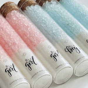 Baby Shower Bath Salt Favors • Pink It&#39;s A Girl • Blue It&#39;s A Boy • Gender Reveal Party • Gifts for Guests • Congratulations New Mom Gift