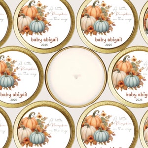 Fall Pumpkin Candle Favors BULK   [Personalized Fall Baby Shower Candles, Gender-Neutral, Gifts for Guests, A Little Pumpkin is on the Way]