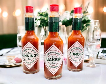 Personalized Hot Sauce • Wedding Favors for Guests • Custom Couples Gift • Rehearsal Reception Dinner Party Favors • Bridal Shower Gifts