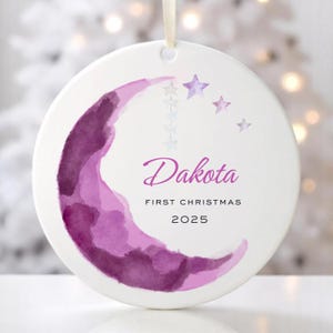 Baby&#39;s First Christmas Moon Ornament, 1st Christmas Ornament Gift, Baby Moon Nursery Decor, Baby Shower Gift Tag, Personalized Baby Gift