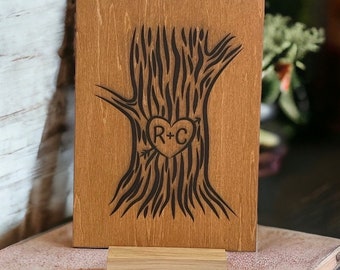 Gift for Couples • Personalized Anniversary Card • Gift for Him • Carved Initial Tree • Custom Greeting Card • Boyfriend Girlfriend Gifts