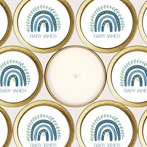 Blue Boho Rainbow Baby Shower Favors BULK [Candle Favors, Personalized Candles, Shower Favors, Baby Party Favors, It&#39;s a Boy, Boho Rainbow]