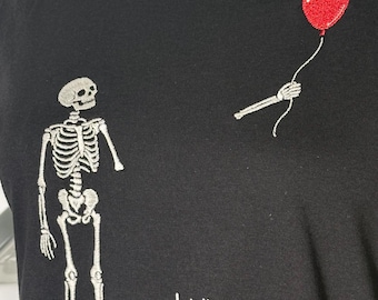 Funny Skeleton Embroidered T-Shirt, Halloween Tee, Dark Humour Gothic Gift