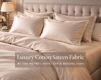 Tessuto in raso di cotone beige, largo 240 cm. Biancheria da letto di lusso, morbido cotone satinato. Champagne avorio.