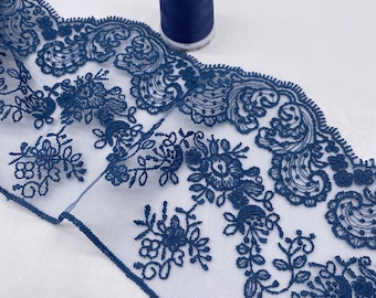 Navy Blue Turkish Blumarine Lace 13 cm width.