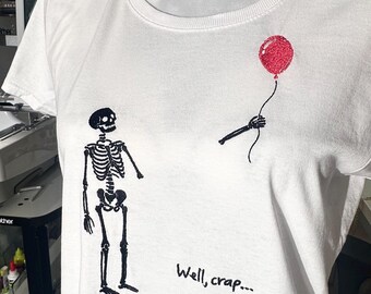 Funny Skeleton Embroidered T-Shirt, Halloween Tee, Dark Humour Gothic Gift