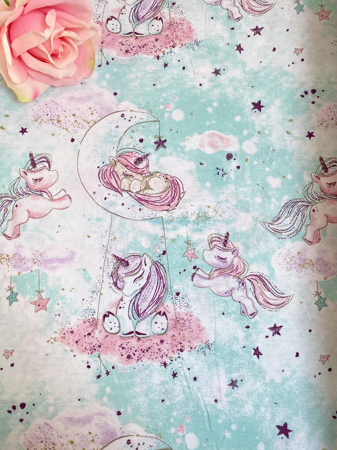 Mint Unicorns 100 Premium Cotton 240 Cm Width Etsy UK