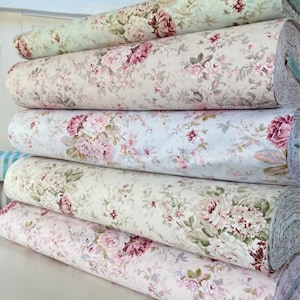 Tessuto di cotone floreale vintage, largo 240 cm, per biancheria da letto, sartoria, tende, venduto al metro.