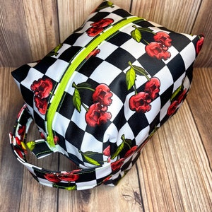 Small / Medium Diaper Pod, Boxy Bag, Toiletry Bag, Waterproof Cloth Diapering, Travel Bag, Wet Bag, WAHM Bag, Gifts for Mom, Shaving Caddy Cherry Skulls