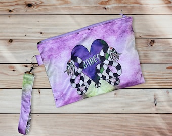 Ready to Ship - Handmade Beetlejuice Sand Snake Wetbag Wristlet, Ladies Wristlet, Binky Bag, Travel Bag, Invisalign Bag, Toothbrush Purse