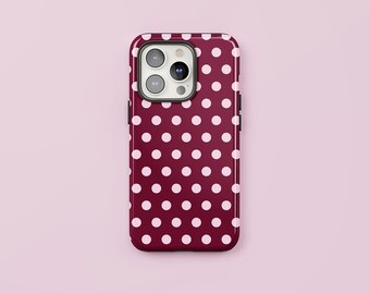 Burgundy Blush | Pink Polka Dot Case, Protective Tough Cover