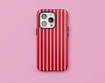 Cherry Red | Red and Pink Stripy Phone Case, Protective Tough Cover, iPhone & Android