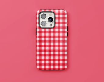 Cherry Picnic | Red & Pink Gingham Case, Protective Tough Cover