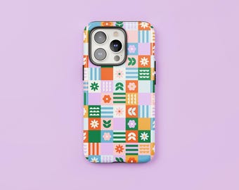 Retro Geometric Floral Phone Case: Impact-Resistant Cover
