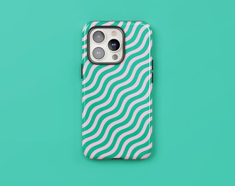 Retro Wave | Pink and Green Wavy Phone Case, Protective Tough Cover, iPhone & Android
