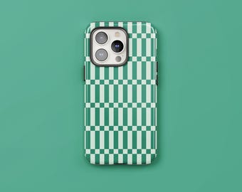Two-Tone Green Check Phone Case: Fresh Forest Protective Cover