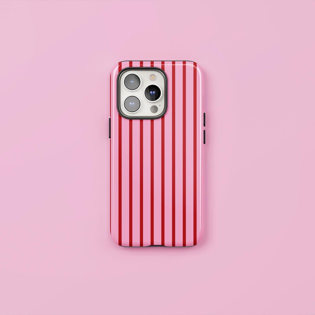 Berry Bloom | Pink and Red Stripy Phone Case, Protective Tough Cover ...