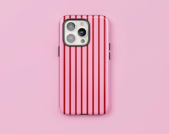 Berry Bloom | Pink and Red Stripy Phone Case, Protective Tough Cover, iPhone & Android