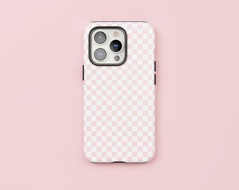 Candy Floss | Baby Pink Checkered Case, Protective Tough Cover