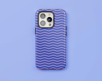 Blue and Pink Wavy Phone Case: Ocean Groove Protective Cover