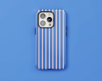 Blue Blush | Blue and Pink Stripe Phone Case, Protective Tough Cover, iPhone & Android