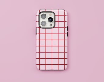 Strawberry Tiles | Pink Grid Phone Case, Protective Tough Cover, iPhone & Android
