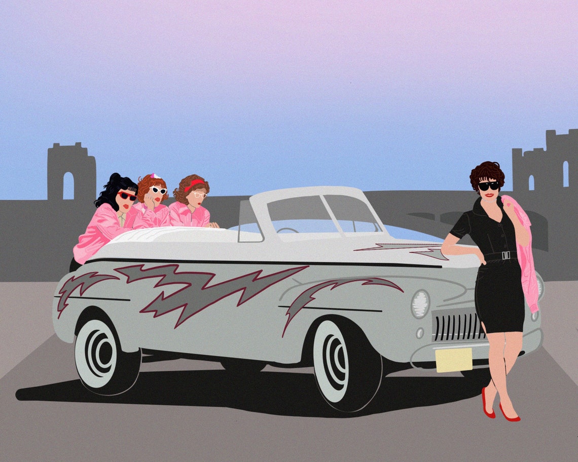 The Pink Ladies Grease Lightning Minimalistic Illustrated Etsy