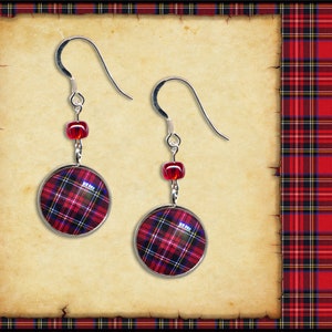 Stewart Tartan Silver Earrings, Scottish Heritage Jewelry